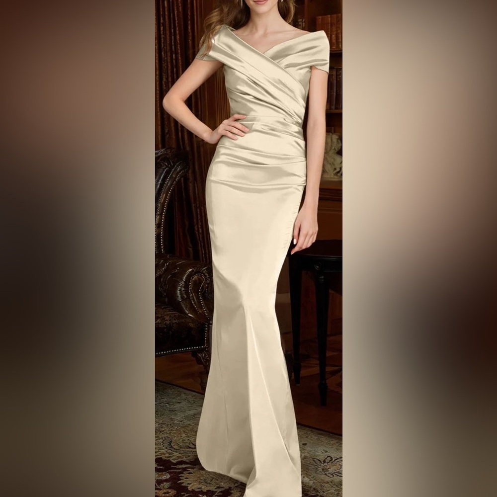 Sophisticated Off Shoulder Champagne Gown Mother of the Bride/Groom